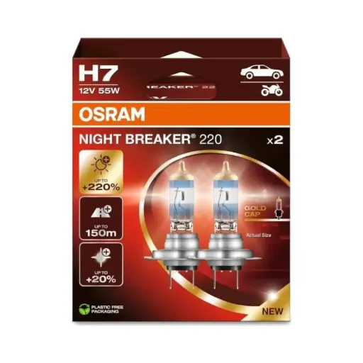 [64210NB220] Bombillos Osram H7 X2 Night Breaker 220%+luz 12v 55w