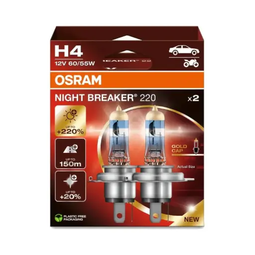 [64193NB220] Bombillos Osram H4 X2 Night Breaker 220%+luz 12v 60/55w